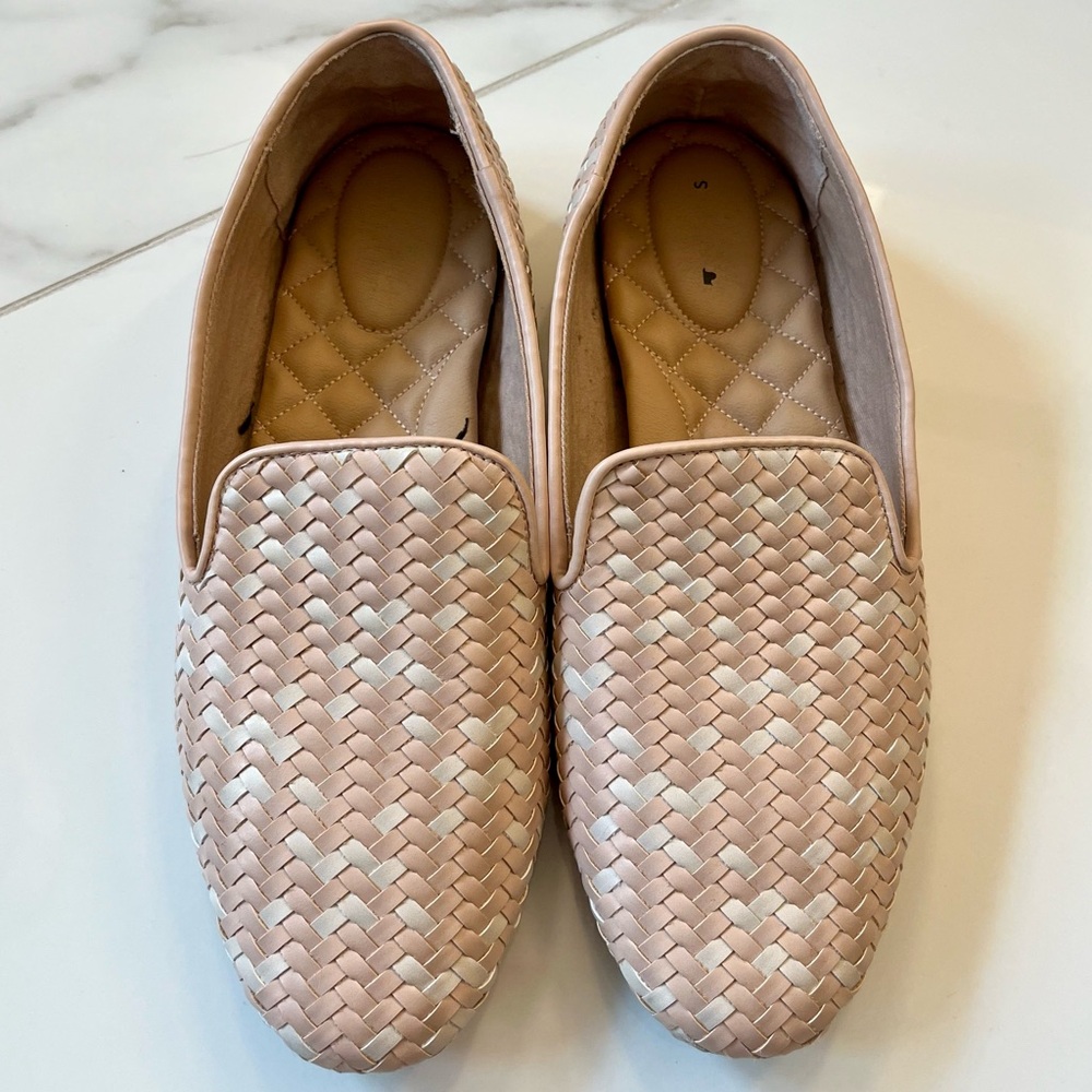 Birdies Tan and White Woven Flats